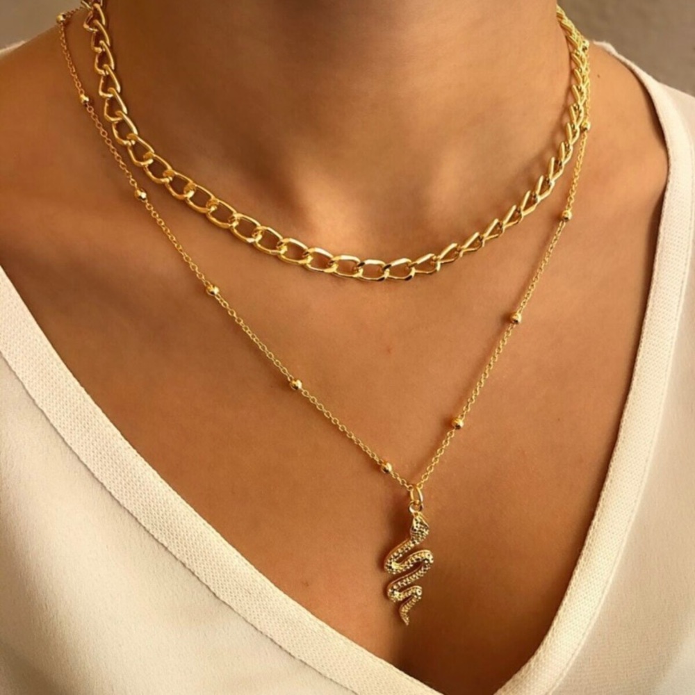 STAINLESS GOLD SNAKE 2 NECKLACE 🎁